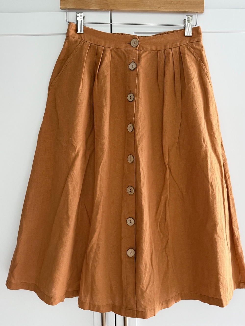 Grae Cove flowy Fall Midi Skirt, Natural fibers linen/cotton